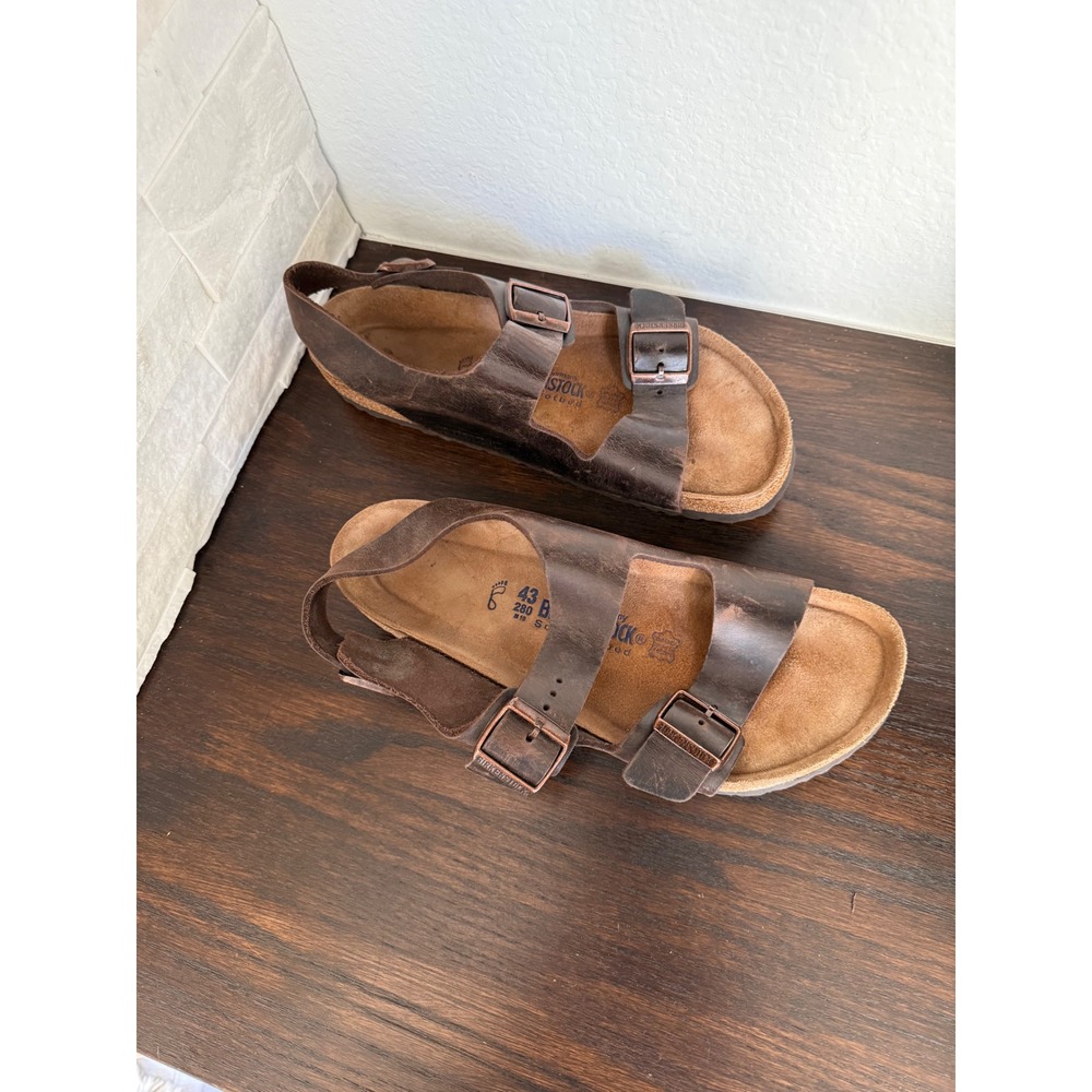 Birkenstock Milano Habana Oiled Leather Soft Footbed Sandals Mens 43 L12 M10